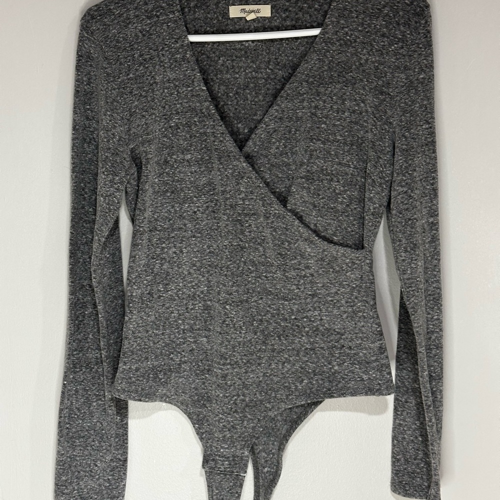 Madewell Gray Long Sleeve Bodysuit. Size L.